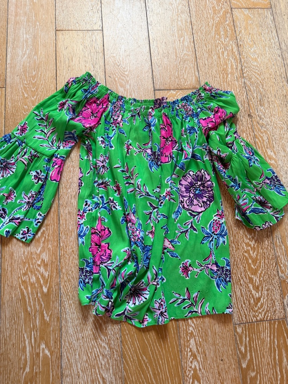 Lilly Pulitzer Green Floral Off-Shoulder Top